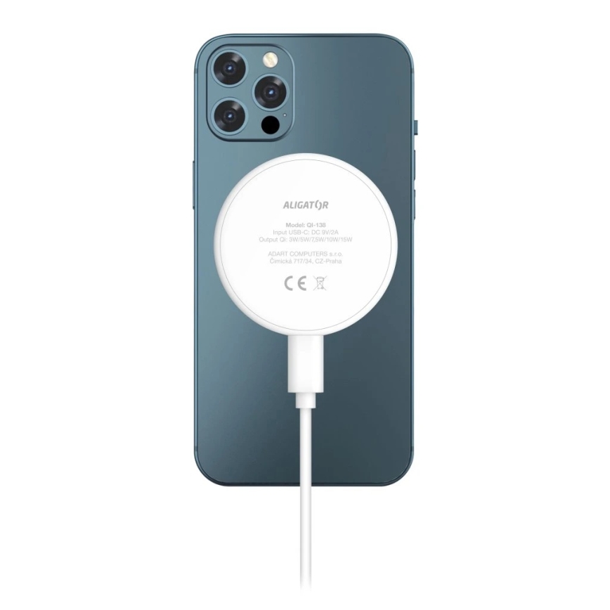 Aligator AMS08WT - Bezdrôtová nabíjačka MagSafe 3 v 1 15 W biela