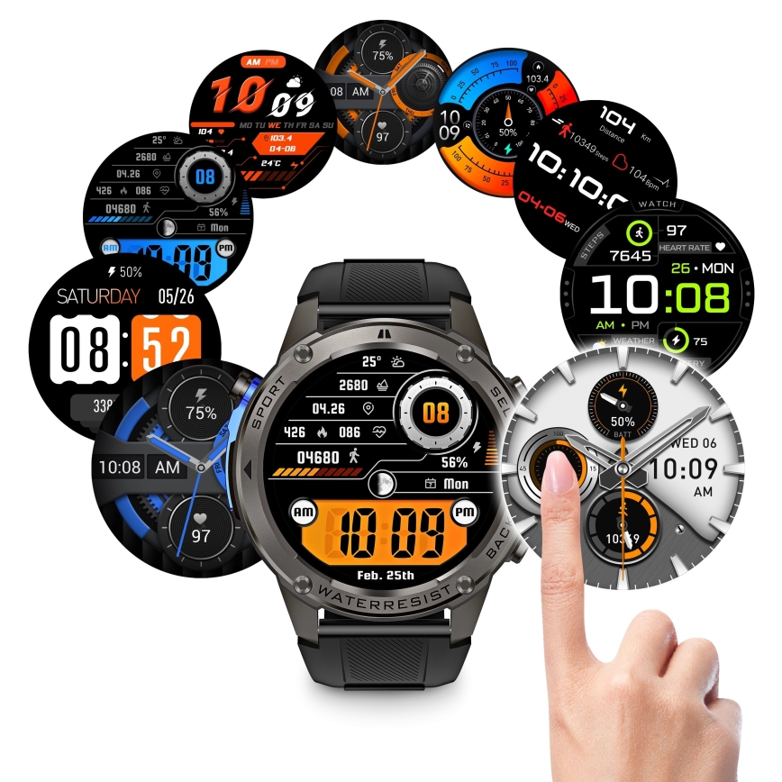 Aligator AW12BK - inteligentné hodinky Watch s GPS, 500 mAh batéria, IP69K, čierne