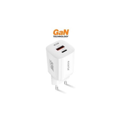 Aligator CHPD0020 - Rýchlonabíjací adaptér GaN s Power Delivery 33W USB-A + USB-C biely