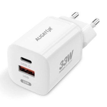 Aligator CHPD0020 - Rýchlonabíjací adaptér GaN s Power Delivery 33W USB-A + USB-C biely