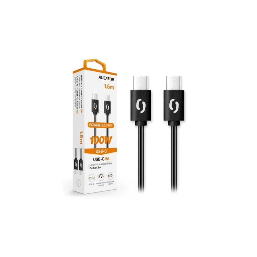 Aligator DATKP46 - USB kábel USB-C / USB-C 100W Power Delivery 1,5m čierny