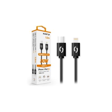 Aligator DATKP50 - USB kábel USB-C / Lightning, 30 W Power Delivery, 1,5 m, čierny