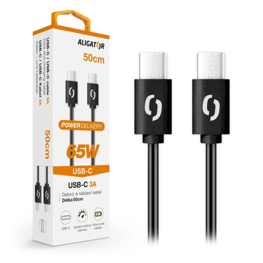 Aligator DATKP54 - USB kábel USB-C / USB-C 65W Power Delivery 0,5 m čierny