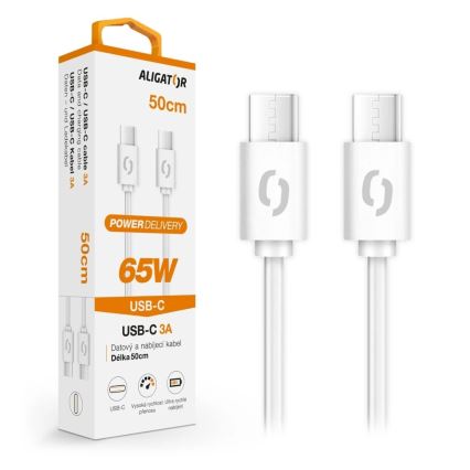 Aligator DATKP55 - USB kábel USB-C / USB-C 65W Power Delivery 0,5 m biely