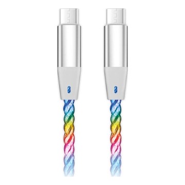 Aligator DATKP62 - USB kábel USB-C / USB-C s LED podsvietením 65 W Power Delivery 1,2 m