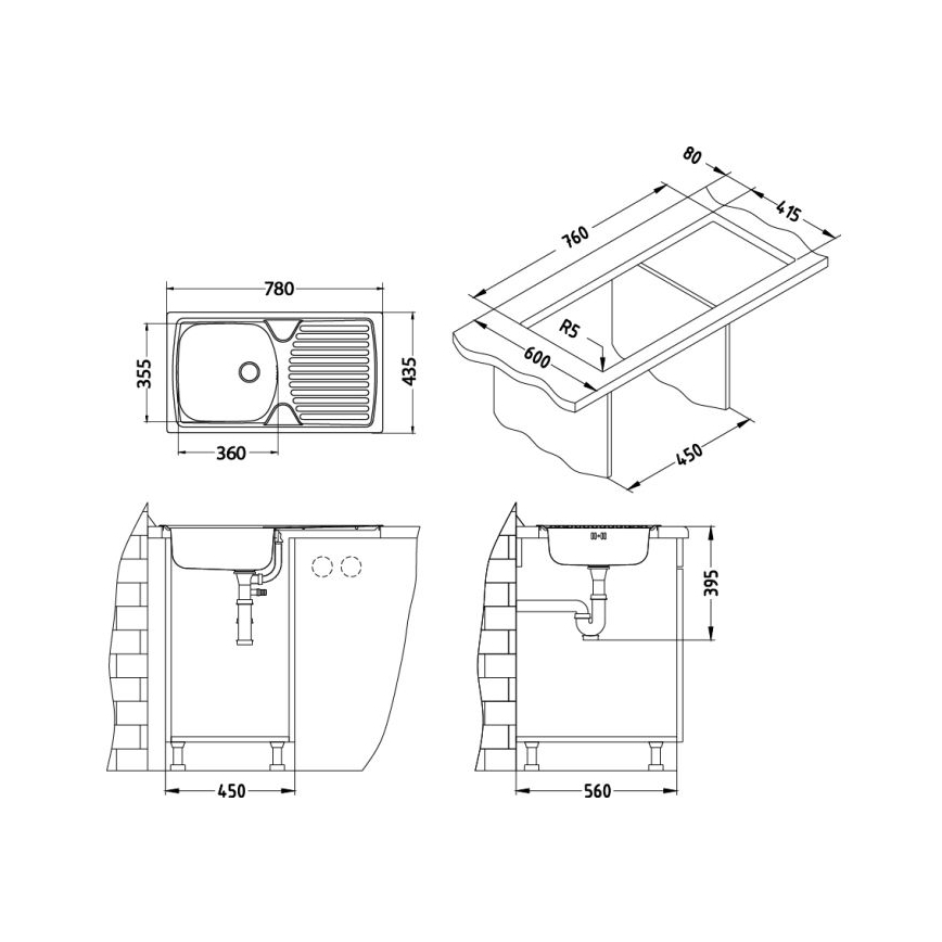 ALVEUS - Kuchynský drez BASIC 78x43,5 cm nerezová oceľ/satin + drezová batéria VIOLA 36,7 cm kartáčovaná nerezová oceľ