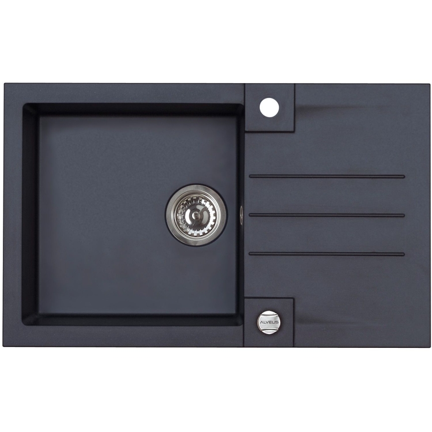 ALVEUS SETA23201 - Kuchynský drez ROCK 78x48 cm + drezová batéria s flexibilným ramienkom MINTAS 34 cm granit/matná čierna