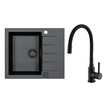 ALVEUS SETA23230 - Kuchynský drez CADIT 59x50 cm + drezová batéria s flexibilným ramienkom MINTAS 34 cm granit/matná čierna