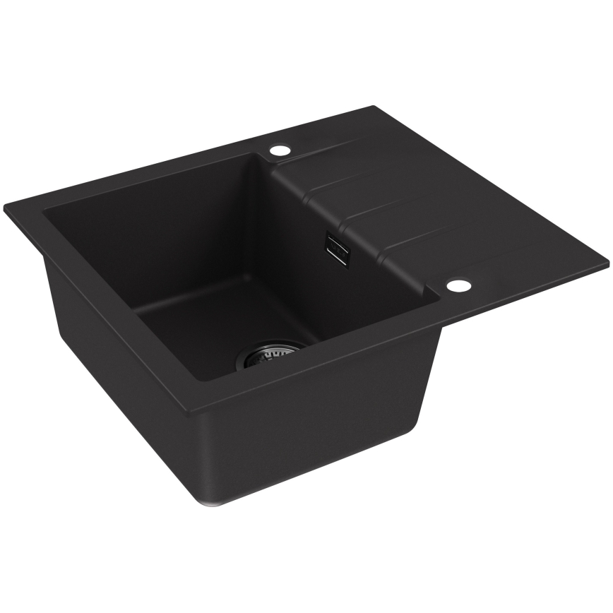 ALVEUS SETA23230 - Kuchynský drez CADIT 59x50 cm + drezová batéria s flexibilným ramienkom MINTAS 34 cm granit/matná čierna