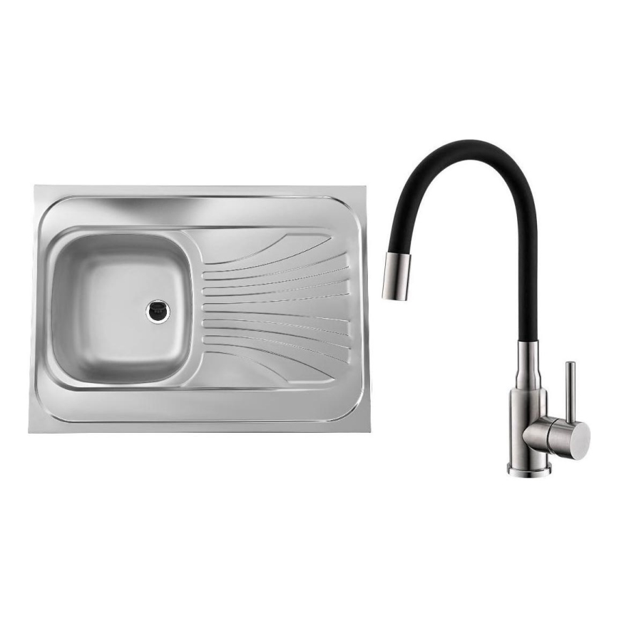 ALVEUS SETA24019 - Kuchyňský dřez CLASSIC 80x60 cm + dřezová baterie s flexibilním ramínkem MINTAS 34 cm kartáčovaná ocel/černá
