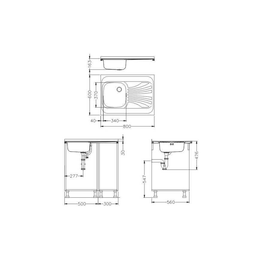 ALVEUS SETA24019 - Kuchyňský dřez CLASSIC 80x60 cm + dřezová baterie s flexibilním ramínkem MINTAS 34 cm kartáčovaná ocel/černá