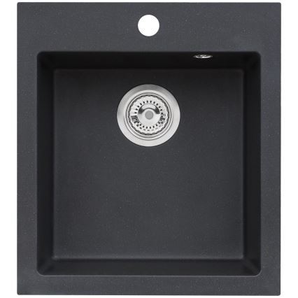 ALVEUS SETA737 - Kuchynský drez CORTINA 50x45 cm + drezová batéria s flexibilným ramienkom TONIA 29,5 cm granit/matná čierna