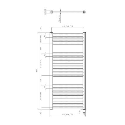 Aqualine - Kúpeľňový elektrický radiátor DIRECT-E 300W/230V 96 cm biela rovný