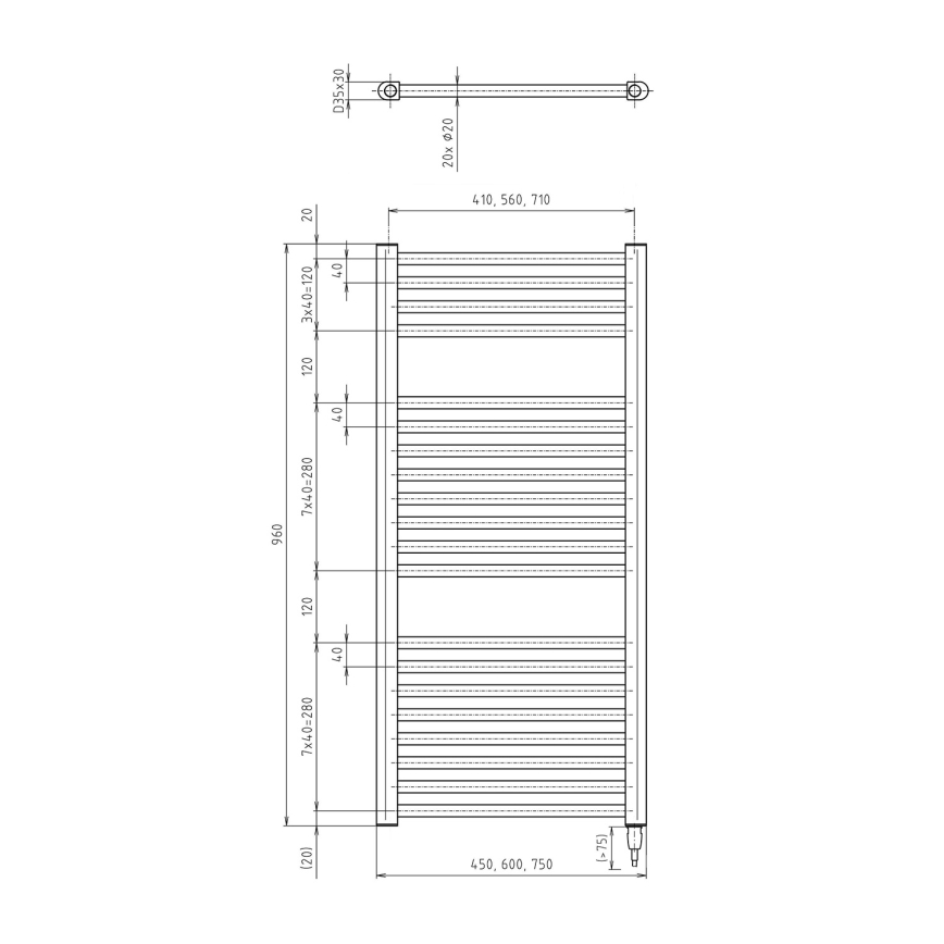Aqualine - Kúpeľňový elektrický radiátor DIRECT-E 300W/230V 96 cm biela rovný