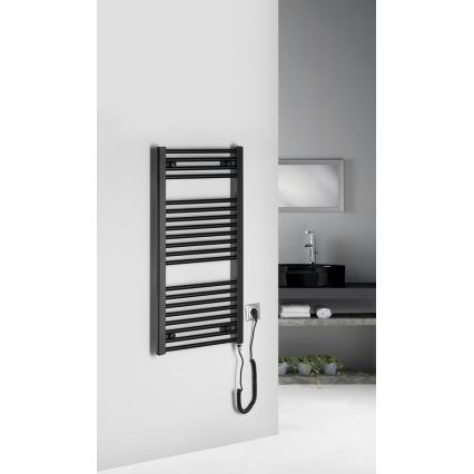Aqualine - Kúpeľňový elektrický radiátor DIRECT-E 300W/230V 96 cm matná čierna rovný