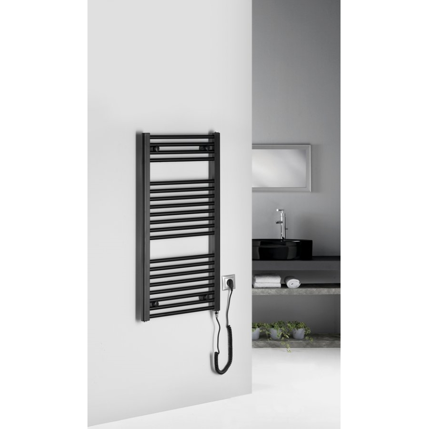 Aqualine - Kúpeľňový elektrický radiátor DIRECT-E 300W/230V 96 cm matná čierna rovný