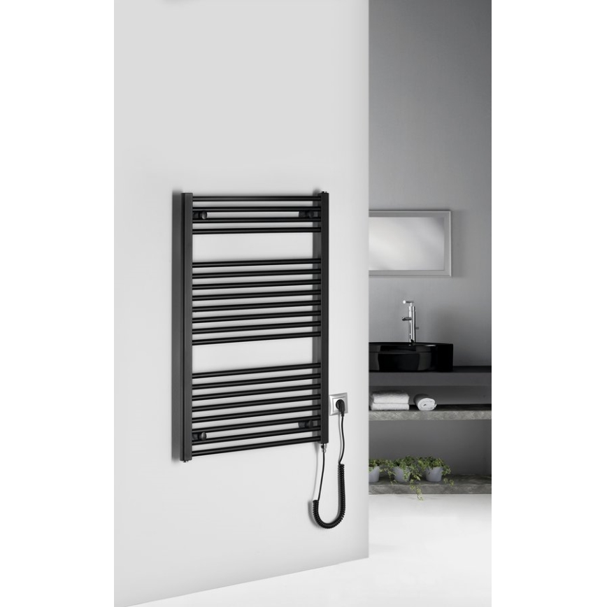Aqualine - Kúpeľňový elektrický radiátor DIRECT-E 400W/230V 96 cm matná čierna rovný