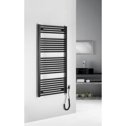 Aqualine - Kúpeľňový elektrický radiátor DIRECT-E 600W/230V 132 cm matná čierna rovný