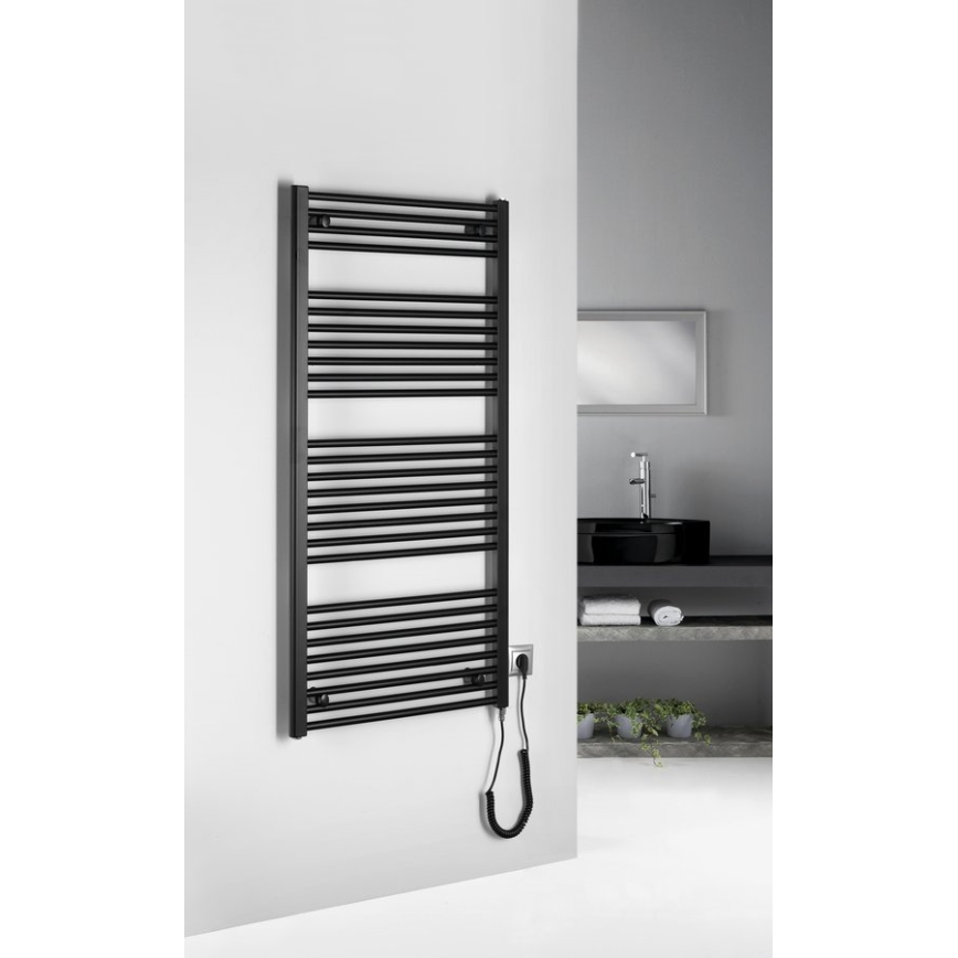 Aqualine - Kúpeľňový elektrický radiátor DIRECT-E 600W/230V 132 cm matná čierna rovný
