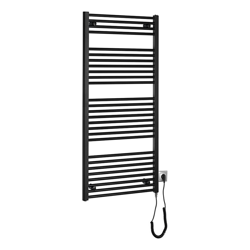 Aqualine - Kúpeľňový elektrický radiátor DIRECT-E 600W/230V 132 cm matná čierna rovný