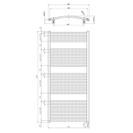 Aqualine - Kúpeľňový elektrický radiátor ORBIT-E 600W/230V 132 cm biela oblý