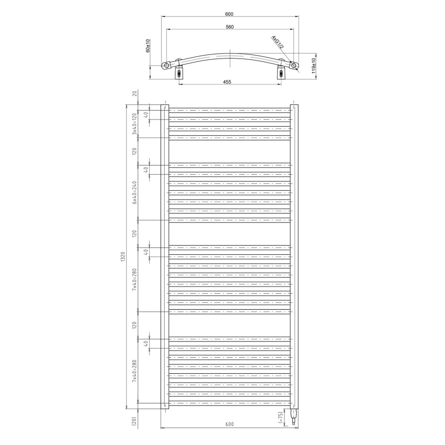 Aqualine - Kúpeľňový elektrický radiátor ORBIT-E 600W/230V 132 cm biela oblý