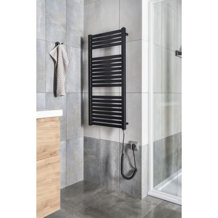 Aqualine - Kúpeľňový elektrický radiátor TONDI-E 300W/230V 97 cm matná čierna rovný