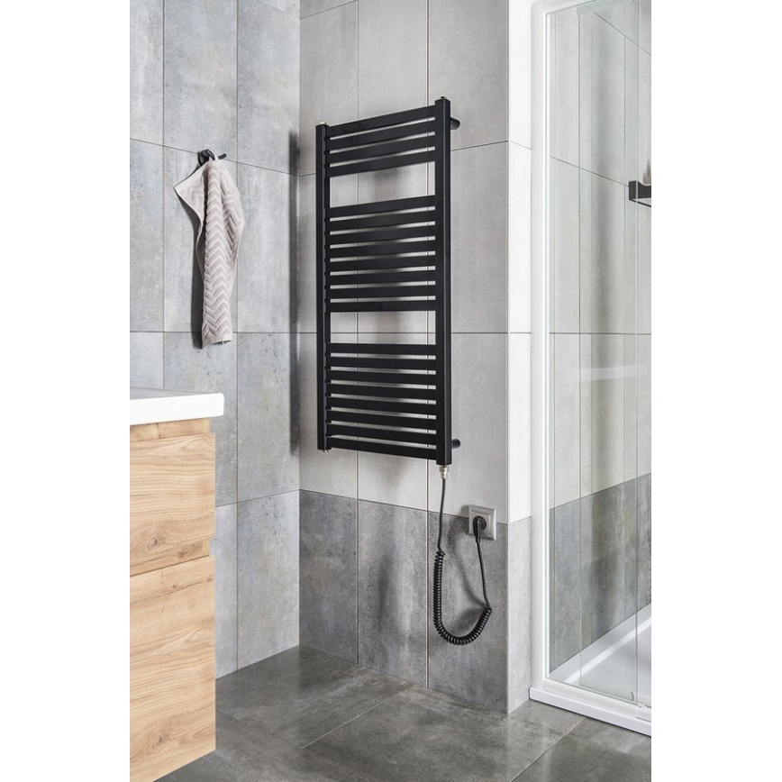 Aqualine - Kúpeľňový elektrický radiátor TONDI-E 300W/230V 97 cm matná čierna rovný