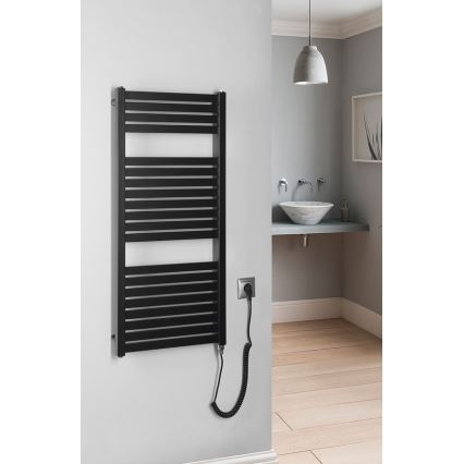 Aqualine - Kúpeľňový elektrický radiátor TONDI-E 300W/230V 97 cm matná čierna rovný