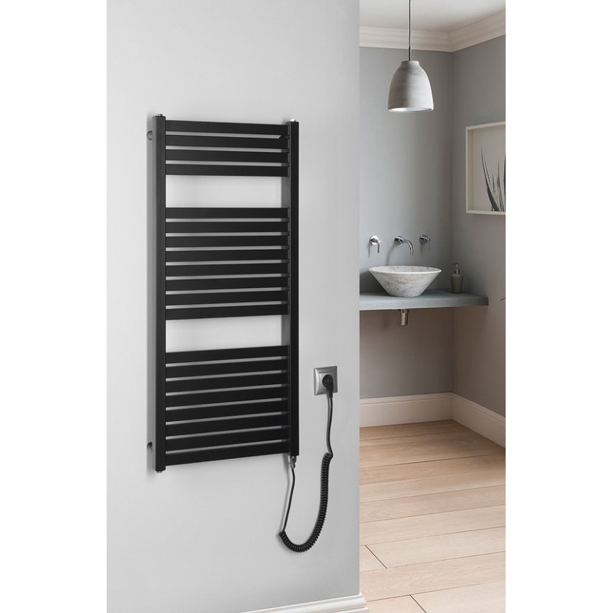 Aqualine - Kúpeľňový elektrický radiátor TONDI-E 300W/230V 97 cm matná čierna rovný