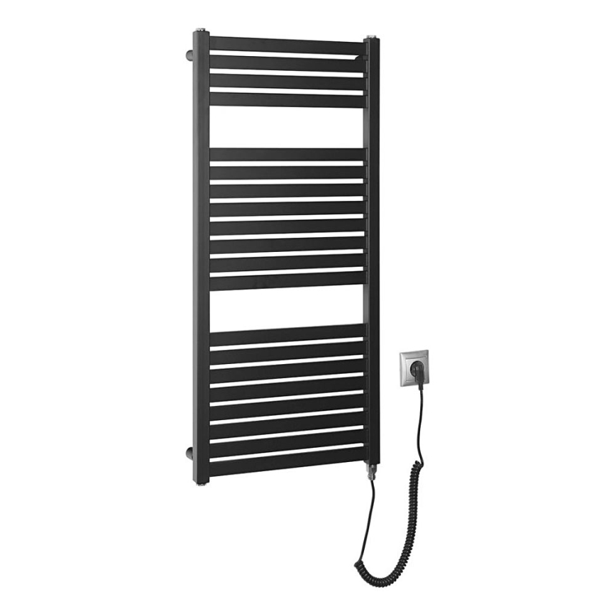 Aqualine - Kúpeľňový elektrický radiátor TONDI-E 300W/230V 97 cm matná čierna rovný