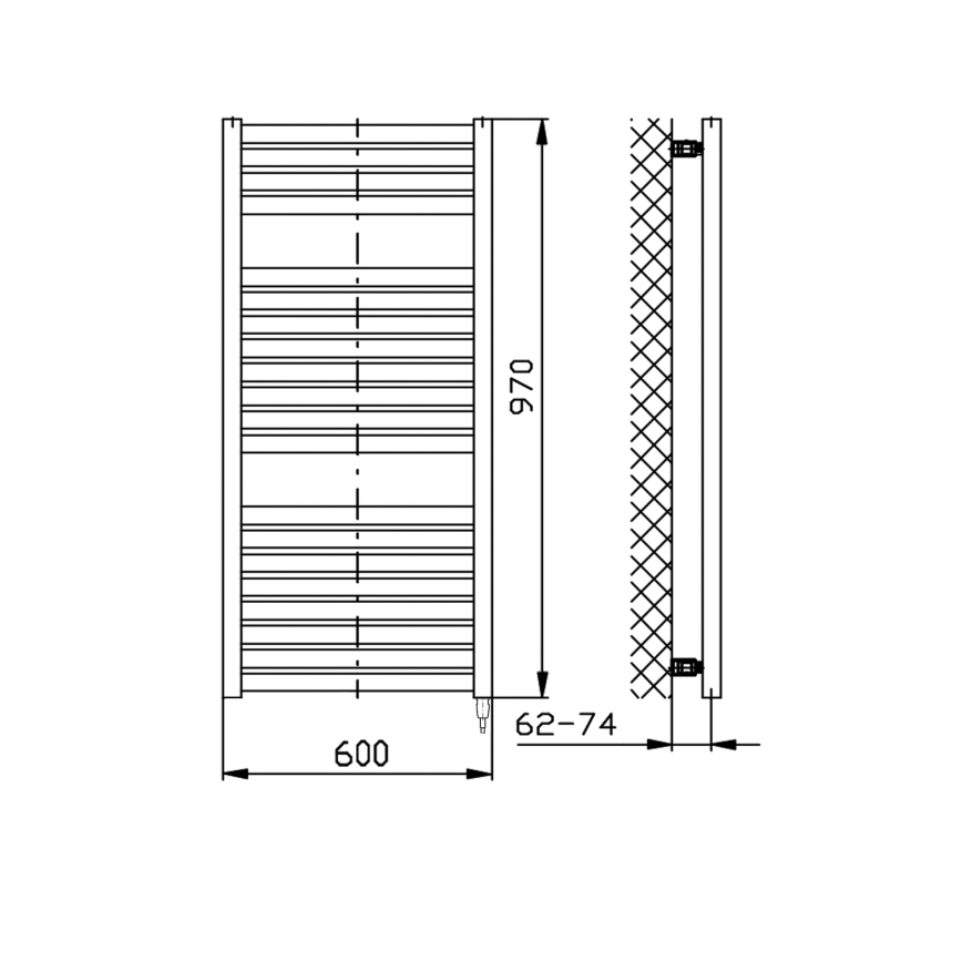 Aqualine - Kúpeľňový elektrický radiátor TONDI-E 400W/230V 97 cm biela rovný