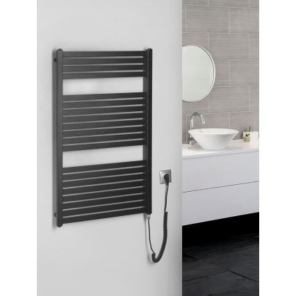 Aqualine - Kúpeľňový elektrický radiátor TONDI-E 400W/230V 97 cm matná čierna rovný