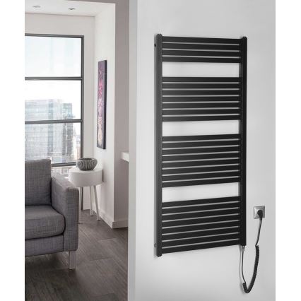 Aqualine - Kúpeľňový elektrický radiátor TONDI-E 600W/230V 133 cm matná čierna rovný