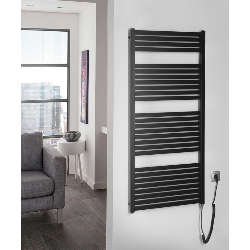 Aqualine - Kúpeľňový elektrický radiátor TONDI-E 600W/230V 133 cm matná čierna rovný