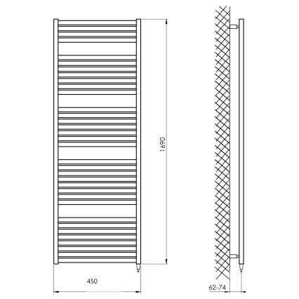 Aqualine - Kúpeľňový elektrický radiátor TONDI-E 600W/230V 169 cm matná čierna rovný
