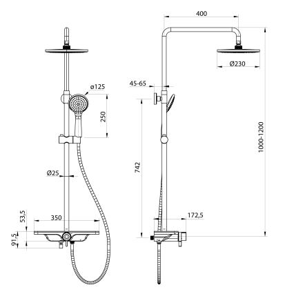 Aqualine - Sprchová súprava s batériou ARONA matná čierna