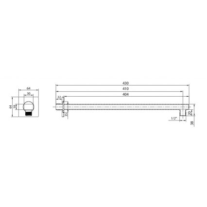 Aqualine - Sprchové rameno hranaté 40,4 cm lesklý chróm