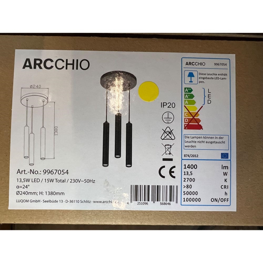 Arcchio - LED Luster na lanku FRANKA 3xLED/4,5W/230V