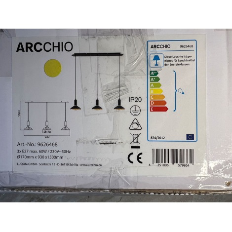 Arcchio - Luster na lanku JAIKA 3xE27/60W/230V