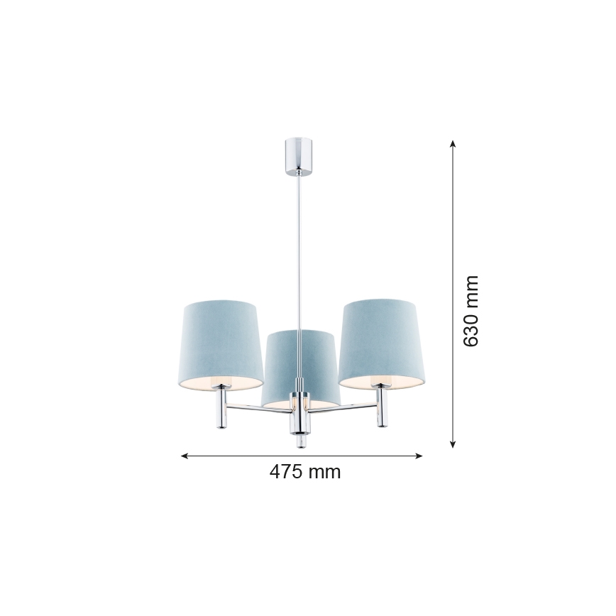 Argon 1383 - Luster na tyči BOLZANO 3xE27/15W/230V modrá/lesklý chróm