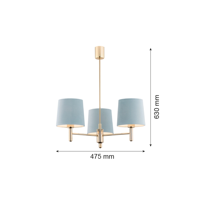 Argon 1484 - Luster na tyči PONTE 3xE27/15W/230V modrá/mosadz