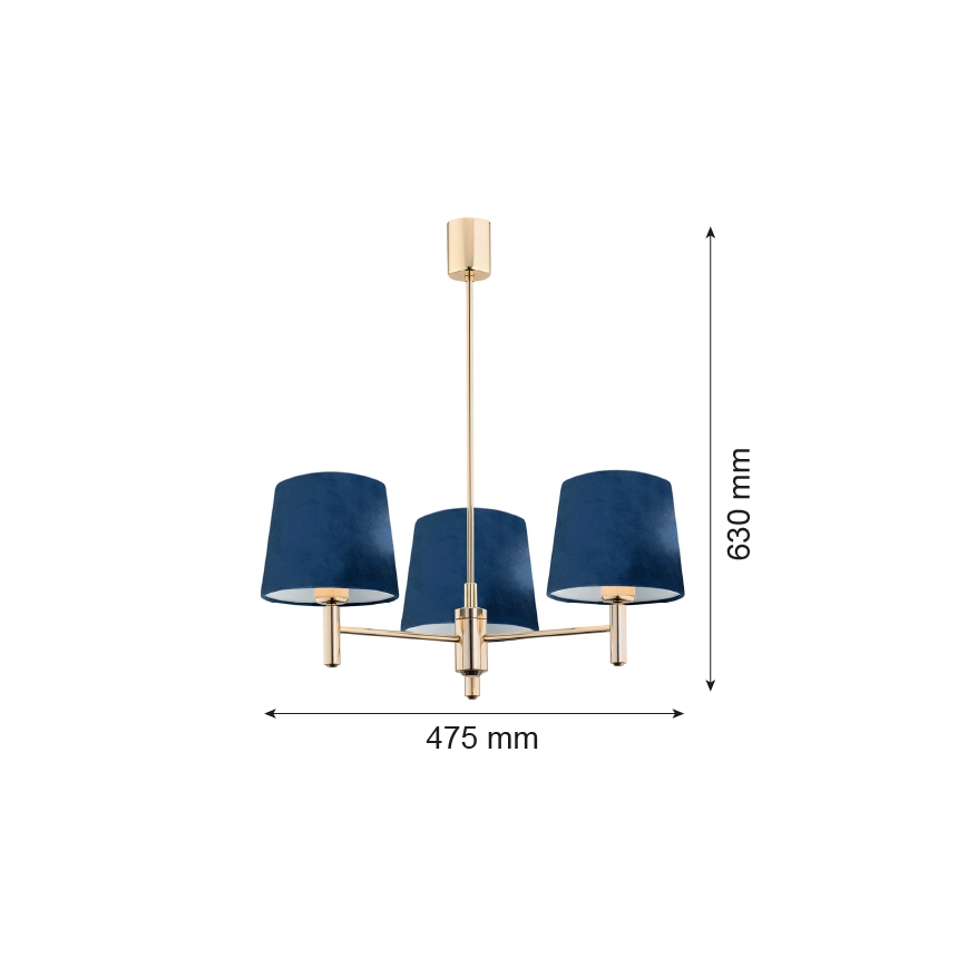 Argon 1485 - Luster na tyči PONTE 3xE27/15W/230V modrá/mosadz