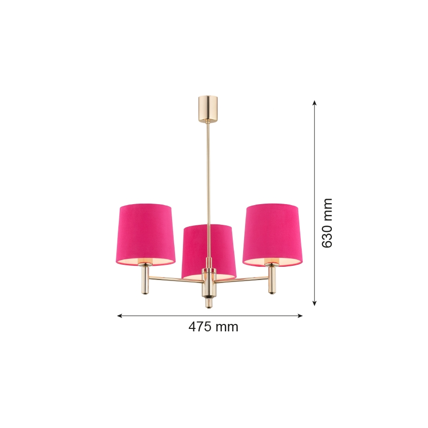 Argon 1498 - Luster na tyči PONTE 3xE27/15W/230V ružová/mosadz