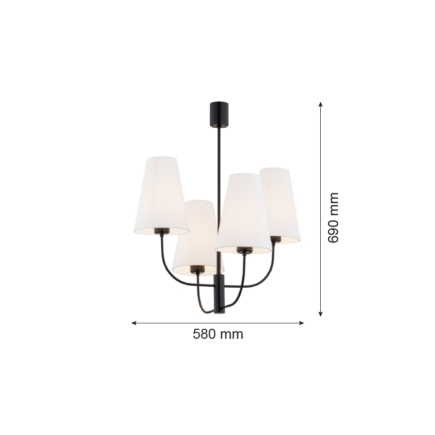 Argon 1822 - Luster na tyči SAFIANO 4xE27/15W/230V čierna