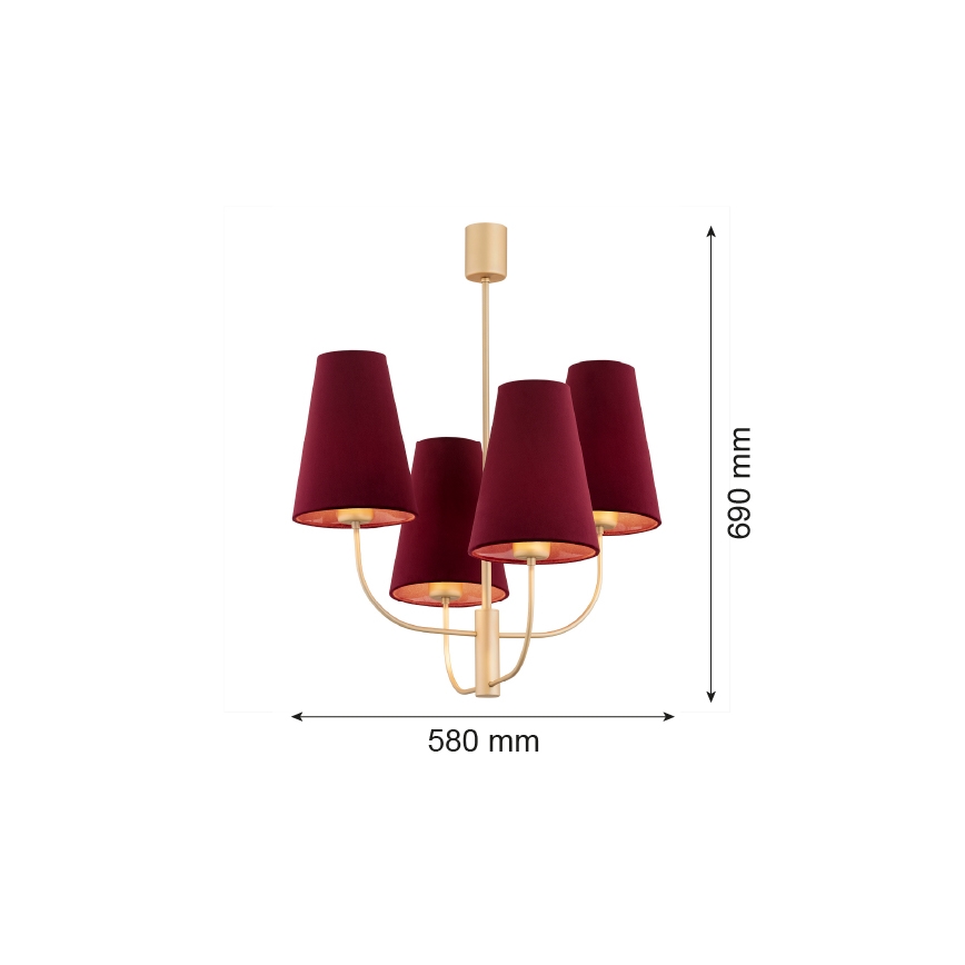 Argon 1827 - Luster na tyči SAFIANO 4xE27/15W/230V vínová