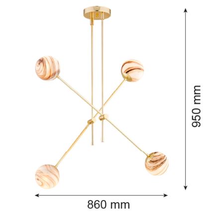 Argon 1840 - Luster na tyči ABSOS 4xE14/7W/230V alabaster zlatá