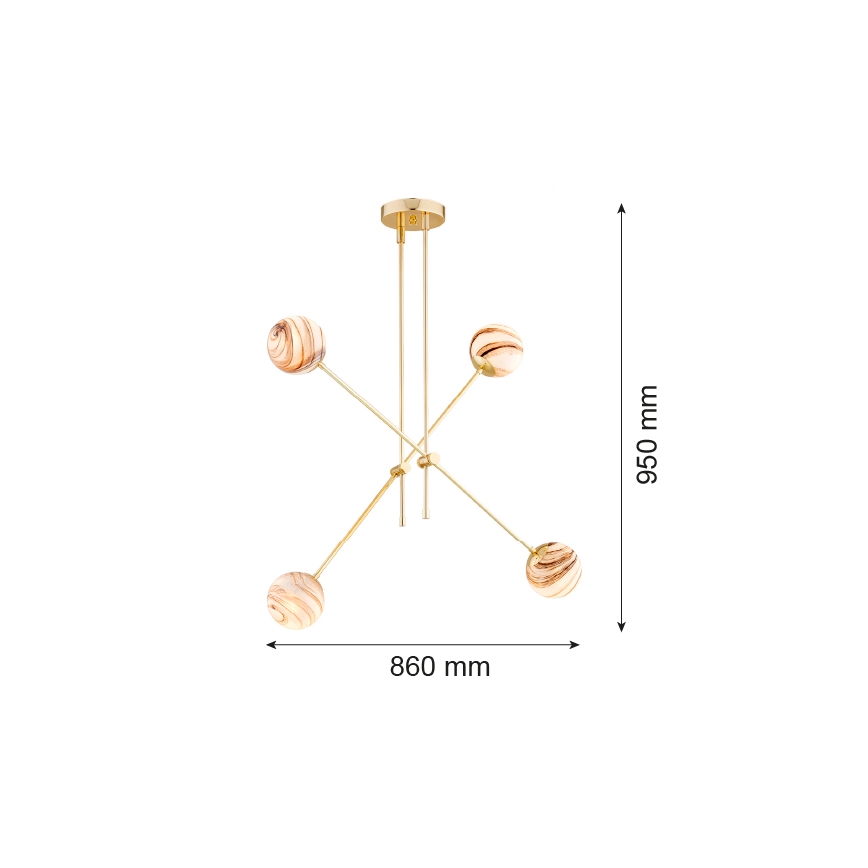 Argon 1840 - Luster na tyči ABSOS 4xE14/7W/230V alabaster zlatá