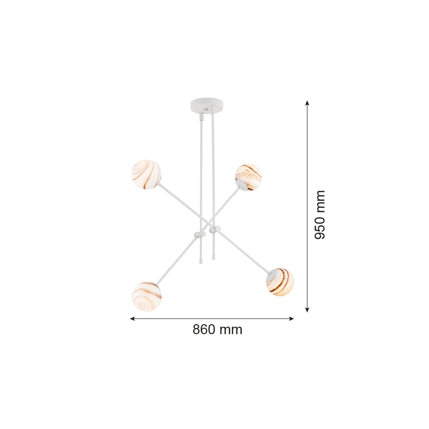 Argon 1841 - Luster na tyči ABSOS 4xE14/7W/230V alabaster biela