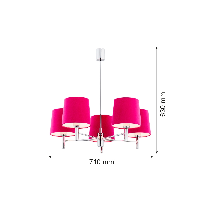 Argon 2075 - Luster na tyči BOLZANO 5xE27/15W/230V ružová